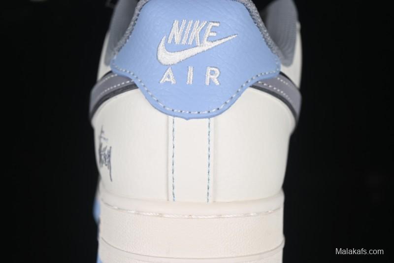 Nike Air Force 1 '07 Low Stussy Collaboration Light Grey Blue Sole Low-Top Casual Sneakers - XS1958-517
