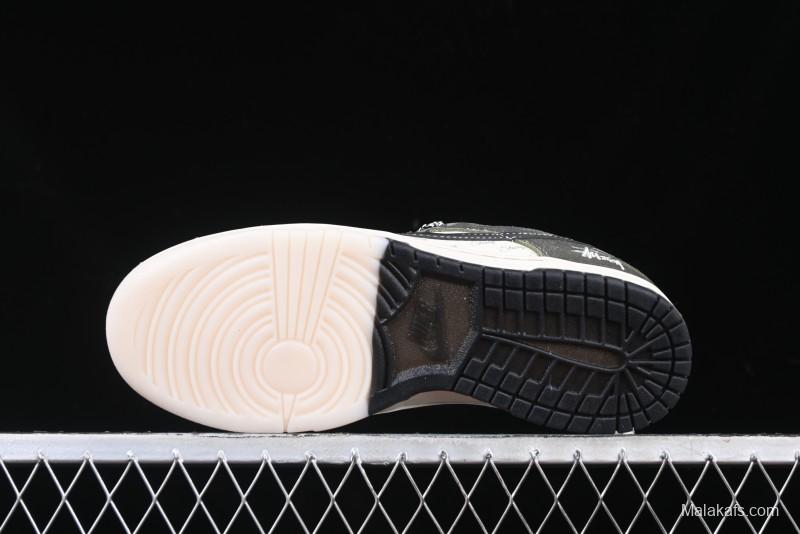 Nike SB Dunk Low Stussy Collaboration - Camo Black Swoosh Anniversary High-End Custom Low-Top Casual Sneakers - DM6868-011
