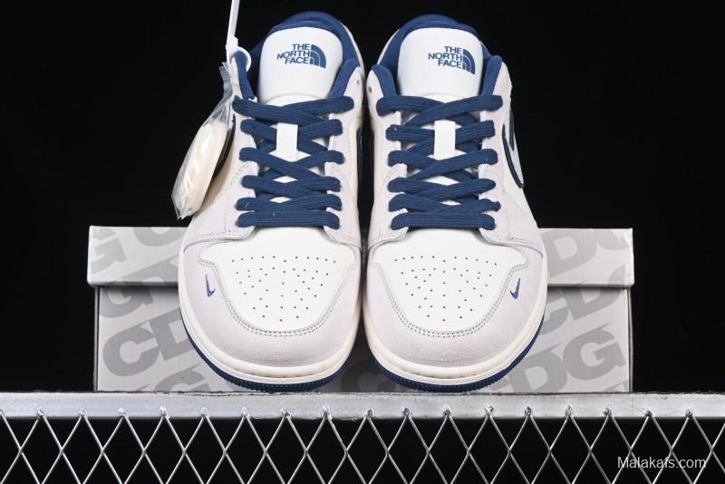 Nike Air Jordan 1 Low AJ1 The North Face Collaboration - Grey Pigskin Blue Sole Retro Basketball Shoes DM9188-011