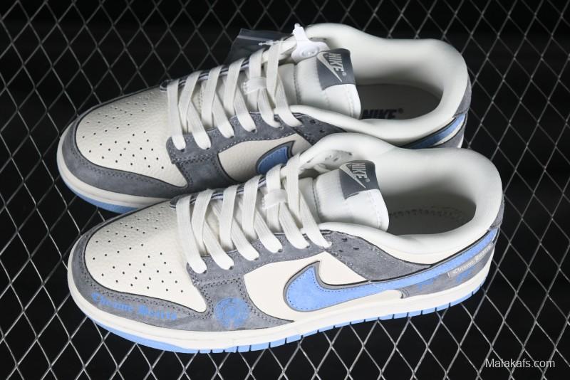 Nike SB Dunk Low Chrome Hearts Collaboration Grey White Blue Hook Anniversary High-End Custom Low-Top Casual Skate Shoes - KK1333-027