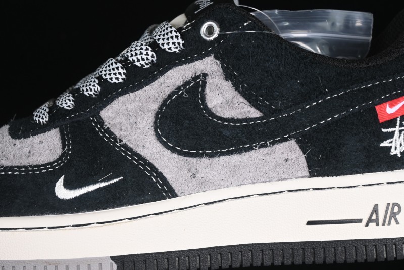 Nike Air Force 1 '07 Low Stussy Collaboration Black Grey Outsole Low-Top Casual Sneakers - SJ6698-017