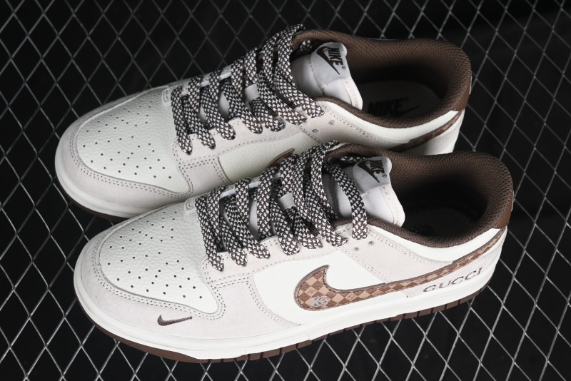 Nike SB Dunk Low Gucci Collaboration Monogram Beige Brown Swoosh Anniversary Custom Low-Top Casual Skate Shoes - DJ2024-059