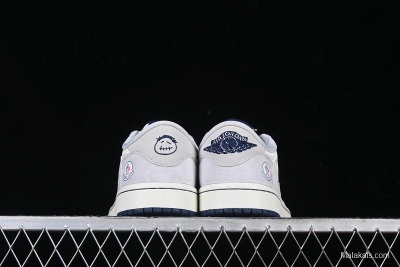 Nike Travis Scott x Fragment Design x Air Jordan 1 Low OG SP AJ1 Moncler Collaboration White Grey Low Top Casual Sneakers - AG3702-806