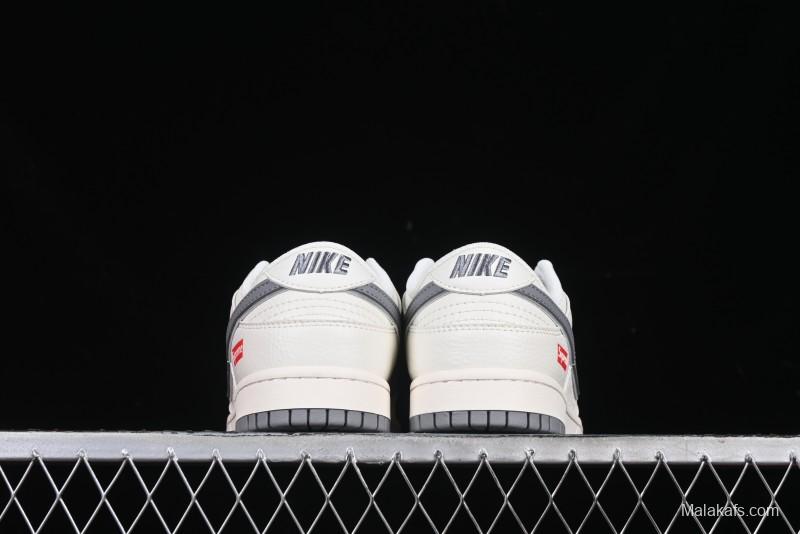 Nike SB Dunk Low Supreme Collaboration Grey Swoosh Double Mini Swoosh Anniversary Custom Low-Top Casual Sneakers - XX2025-688