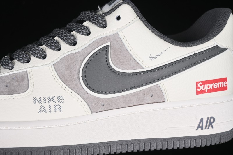 Nike Air Force 1 '07 Low Supreme Collaboration Custom Casual Sneakers with Grey Swoosh - DM6688-056