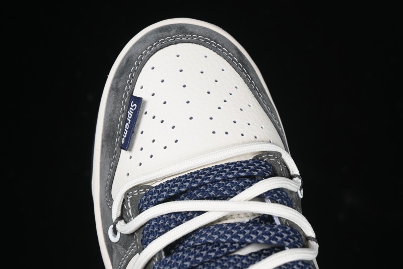 Nike SB Dunk Low Supreme Collaboration - Grey White Blue Swoosh Lace-Up Anniversary Customized Low-Top Casual Skate Shoes - XS1186-100