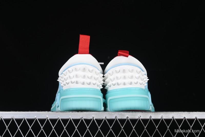 Christian Louboutin Funnyto Flat Comfortable Fashion Low-Top Sneakers with Raw Ice Blue Sole - X.D4