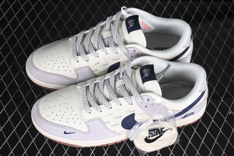Nike SB Dunk Low Stussy Collaboration Blue Swoosh Gum Sole Anniversary Custom Low-Top Casual Sneakers - XS1086-012