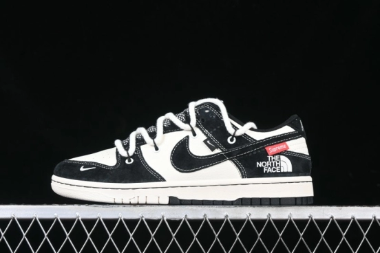 Nike SB Dunk Low The North Face x Supreme Anniversary Edition Customized Lace-Up Black White Black Swoosh Casual Skate Shoes - YX5066-227