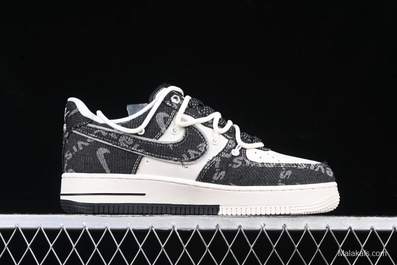 Nike Air Force 1 '07 Low Levi's Collaboration Black Denim Drawstring Casual Sneakers - SJ1198-800