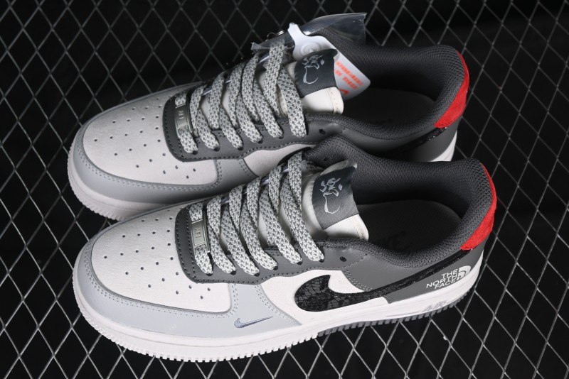 Nike Air Force 1 '07 Low The North Face Collaboration Beige Grey Black Snake Leather Custom Casual Sneakers - DM6688-052