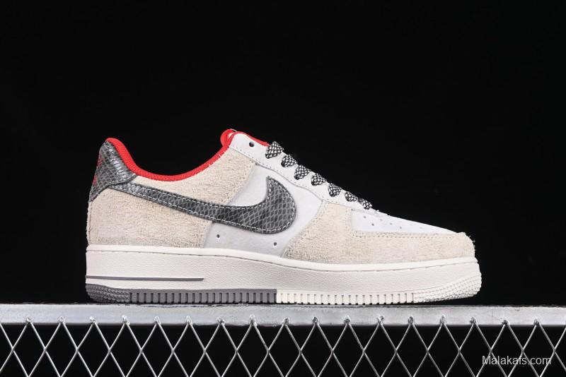 Nike Air Force 1 '07 Low Supreme Collaboration Grey Snake Scale Low-Top Casual Sneakers - DM6688-010