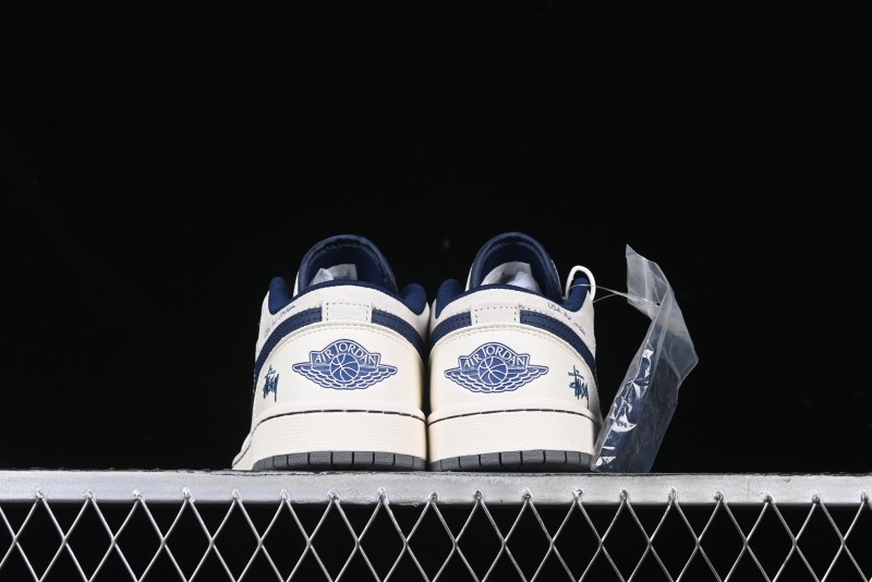 Nike Air Jordan 1 Low Stussy Collaboration - Light Grey Blue Hook Retro Basketball Shoes - SJ9950-046