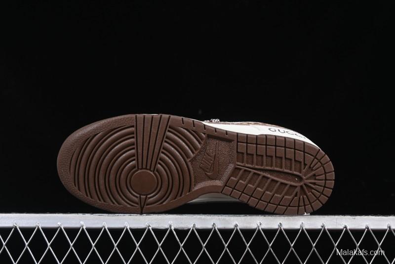 Nike SB Dunk Low Gucci Collaboration Monogram Beige Brown Swoosh Anniversary Custom Low-Top Casual Skate Shoes - DJ2024-059