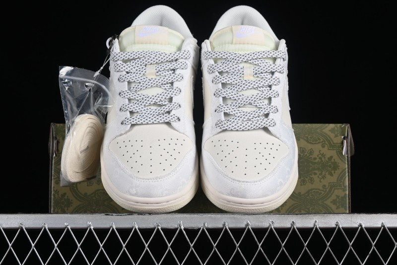 Nike SB Dunk Low Gucci Collaboration - Silver White Pattern Anniversary High-End Custom Low-Top Casual Sneakers BB9676-312