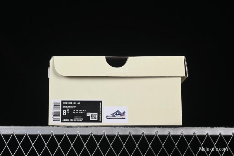 Nike Air Force 1 '07 Low Supreme Casual Sneakers in Grey Blue with Red Swoosh - XZ6188-382
