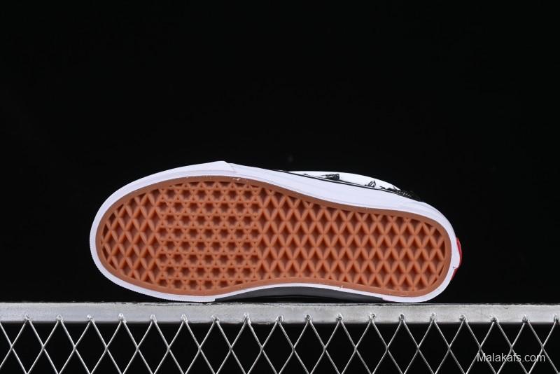 Vans Old Skool Distressed Black Canvas Sneakers with Orange Accents