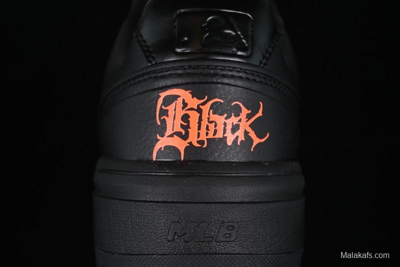 NY Yankees Black Leather Sneakers with Bold Orange Logo