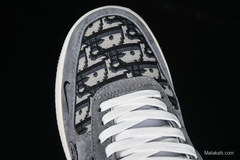 Nike Air Force 1'07 Low Dior Collaboration Grey Knit Skeleton Low-Top Casual Sneakers - KK1988-056