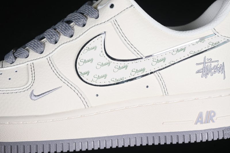 Nike Air Force 1 '07 Low Stussy Collaboration Grey Swoosh Casual Sneakers - HH7518-041