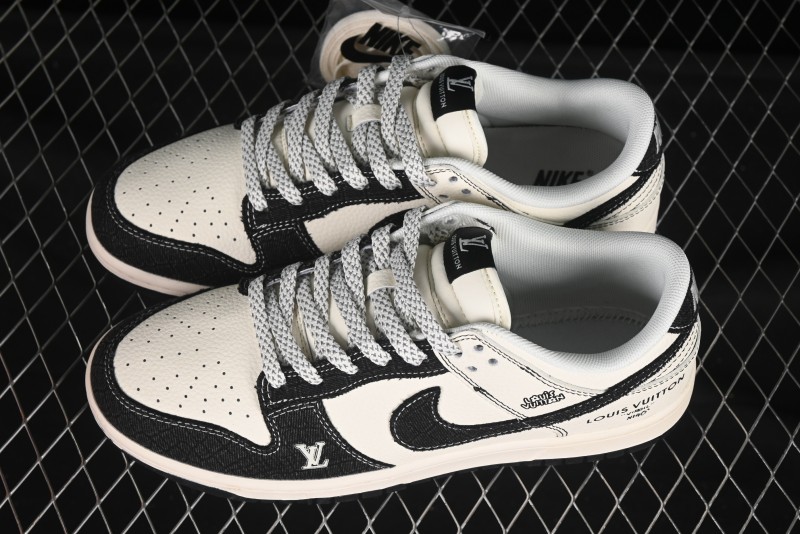 Nike SB Dunk Low LV Series Denim Black Swoosh Anniversary Custom Low-Top Casual Skate Shoes - FC1688-223