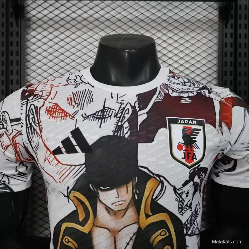 Player Version 2025 Japan White with One Piece Roronoa Zoro Character Jersey