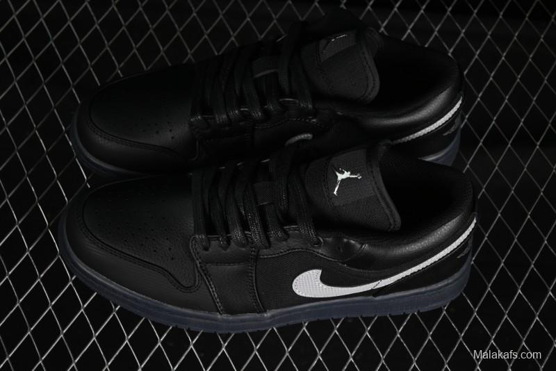 Nike Air Jordan 1 Low AJ1 Basketball Shoes Black White Canvas Leather Panel - HV5968-001