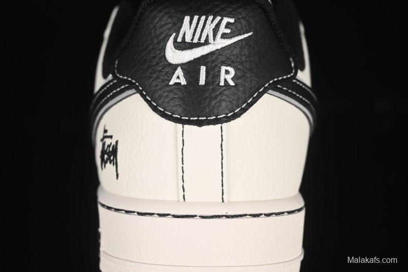 Nike Air Force 1'07 Low Stussy Collaboration Black Swoosh Casual Sneakers - HH7518-059
