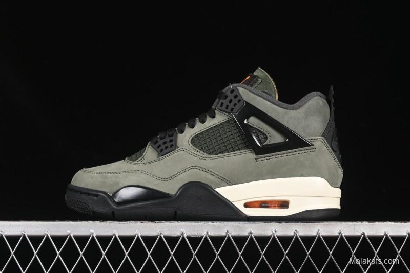Nike Undefeated x Air Jordan 4 OG Sneakers in Olive Green Suede with Orange and Black Accents - IB1519-200