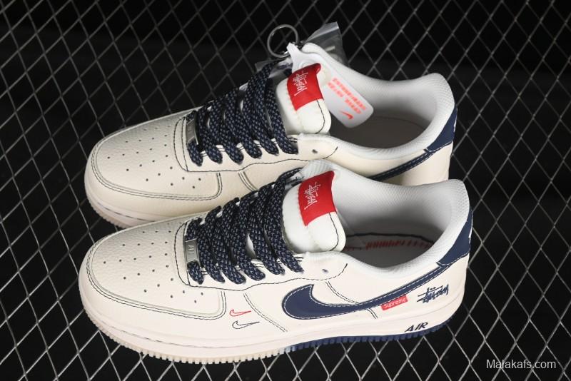 Nike Air Force 1 '07 Low Stussy Collaboration Dual-Tone Blue Red Logo Casual Sneakers - HH7518-072