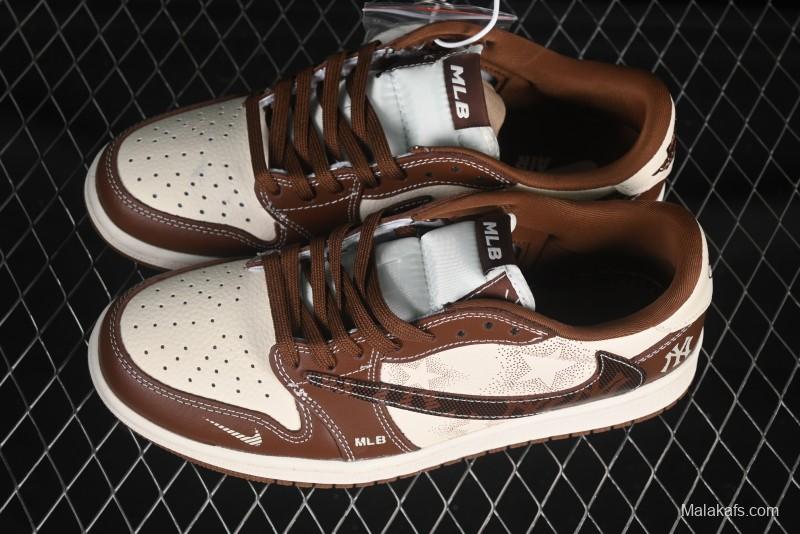 Nike Travis Scott x Fragment Design x Air Jordan 1 Low OG SP AJ1 MLB Collaboration Chestnut Low-top Casual Sneakers - XS2024-014