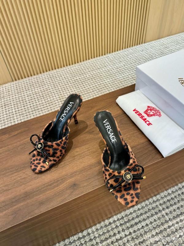 2025 Women VERSACE Leopard Print Calf Hair Heels LY00210