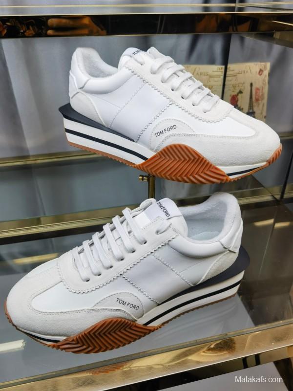 2025 Unisex TOM FORD White Leather Suede Sneakers LY00360(F)/LY00370(M)