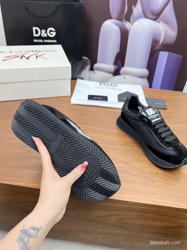 2025 Unisex Dolce & Gabbana Black Mesh Suede PU Sole Sneakers LY00300