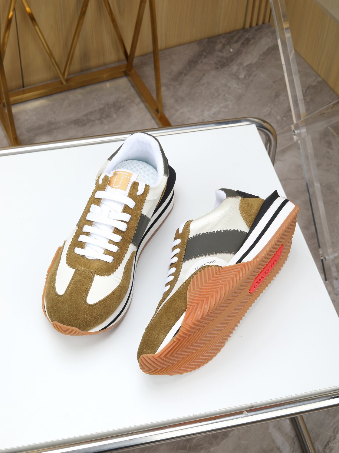 2025 Unisex TOM FORD White Black Brown Leather Suede Sneakers LY00360(LY00370)