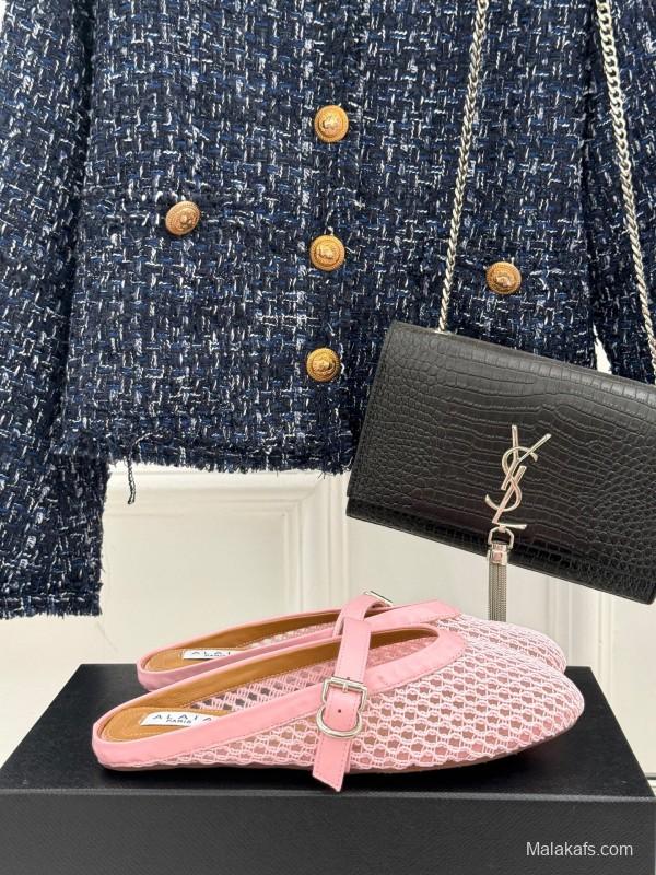 2025 Slippers AlAIA Pink Mesh Leather Mule