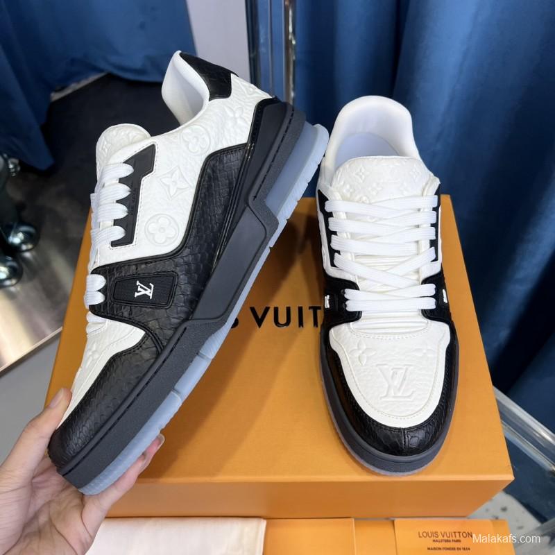 2025 Unisex Louis Vuitton White Black Leather LV Trainer