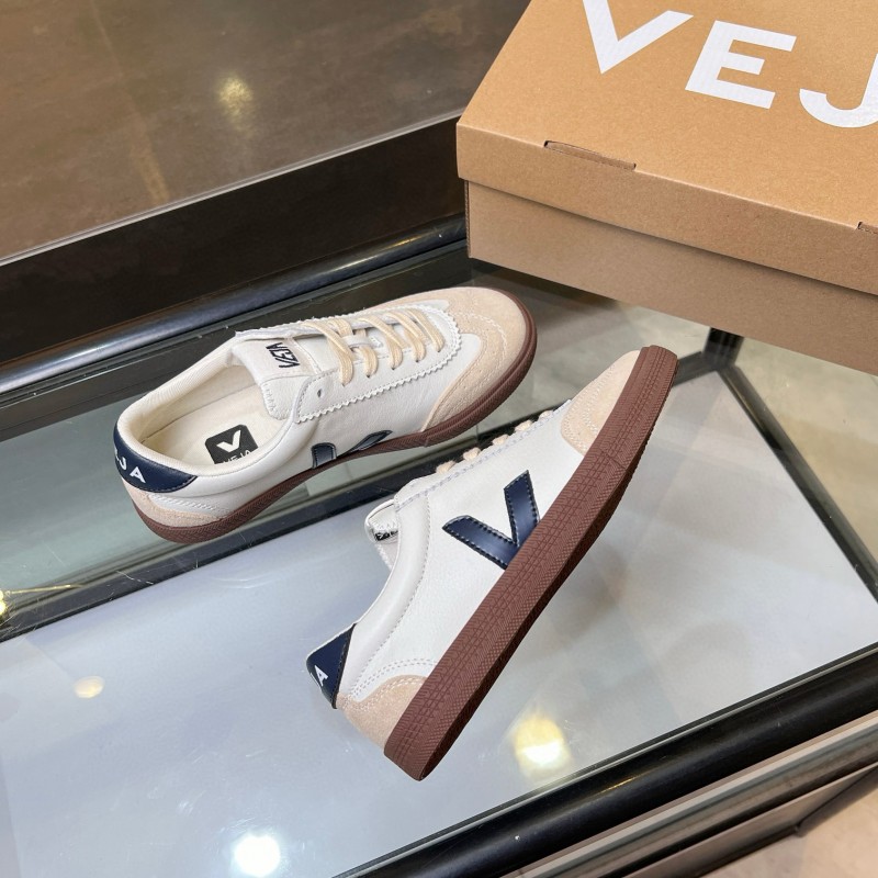 2025 Women VEJA White Beige Navy Suede Leather Casual Sneakers MJ00251