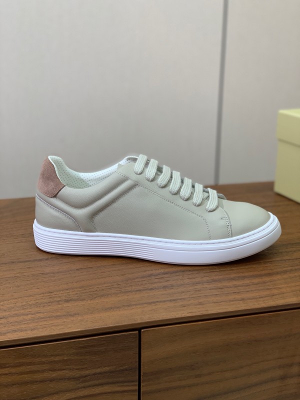 2025 Unisex Brunello Cucinelli Light Grey Leather Casual Sneakers Handcrafted KFY00310