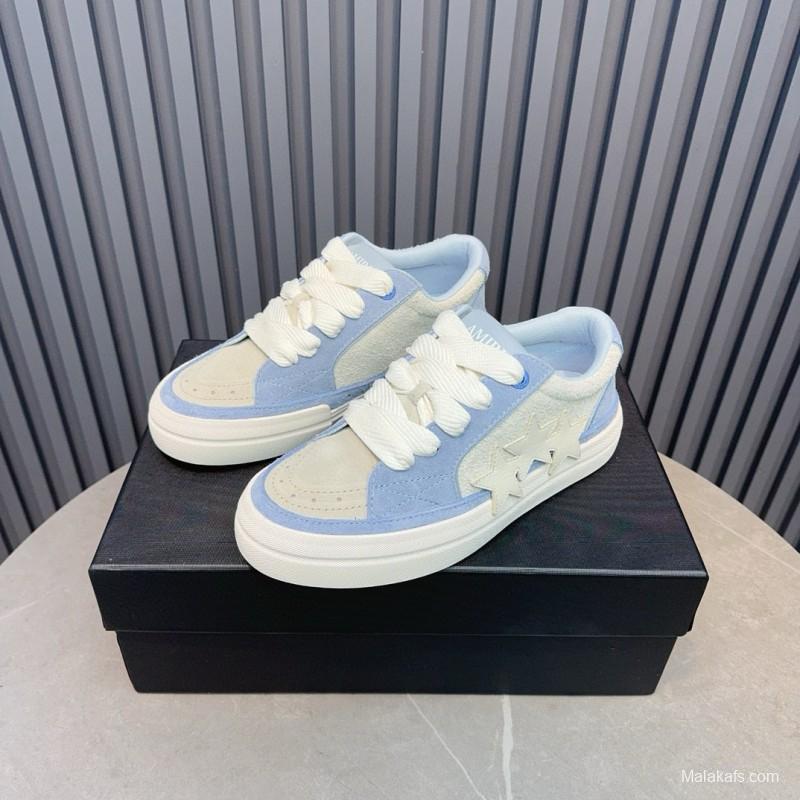 2024 Unisex Amiri Blue White Canvas Suede Sneakers MJ00300