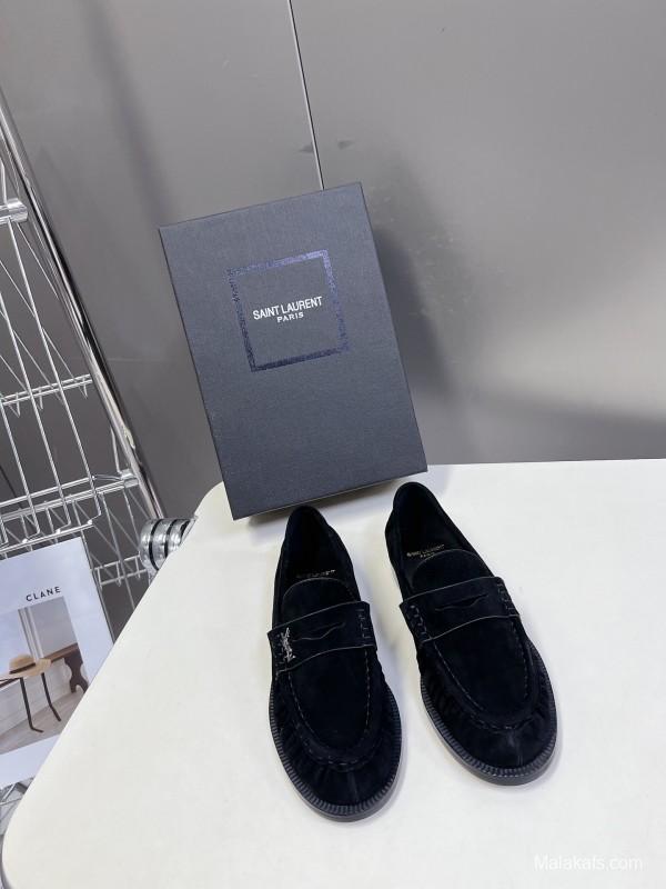 2025 Women Yves Saint Laurent Black Suede Loafers