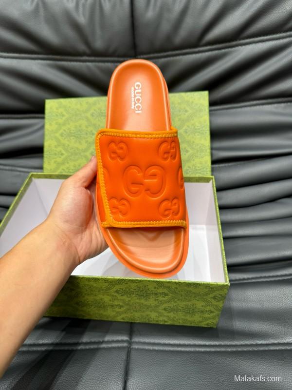 2024 GUCCI orange leather slippers MJ00200