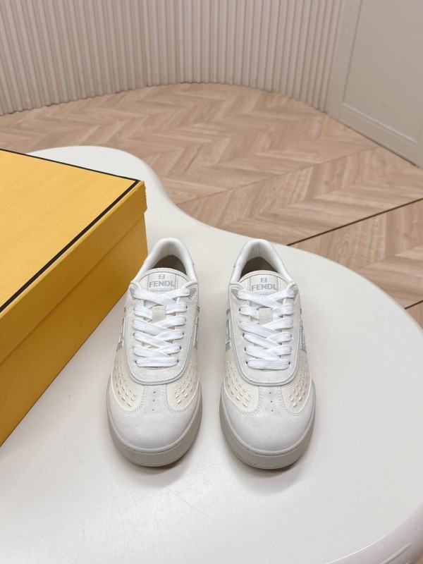 2025 Unisex Fendi White Grey Leather Plimsolls FF Retro Design LY00350(F)/LY00360(M)