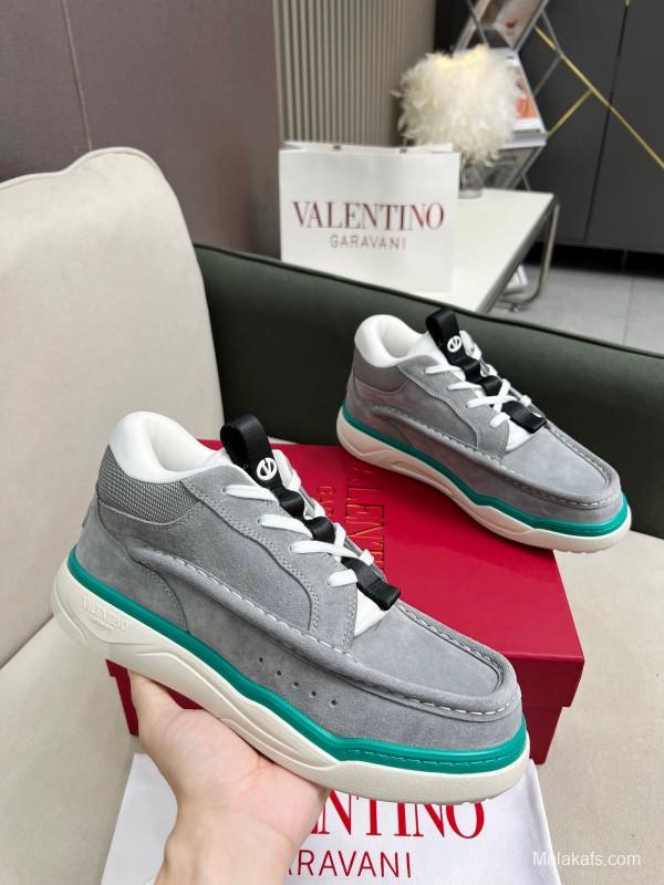 2025 Unisex Valentino Grey White Green Leather Mesh Sneakers LY00390