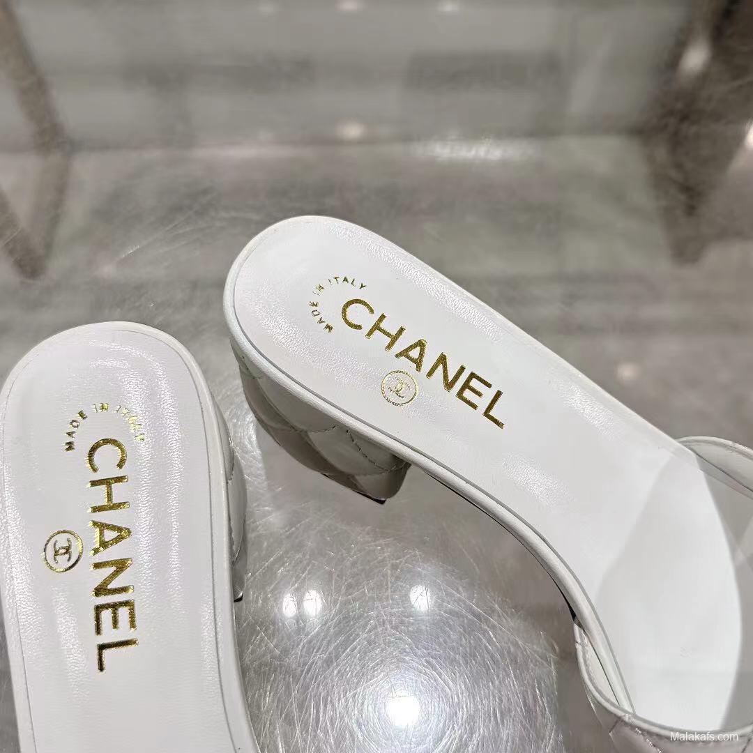 2025 Women Chanel White Leather Sandals LY00280