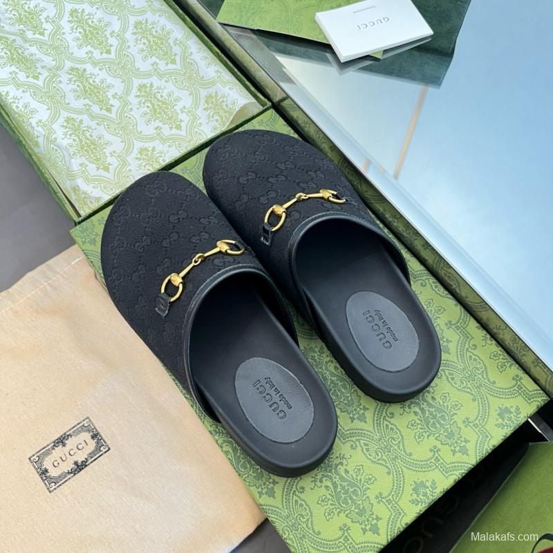 2024 Slippers Gucci Black Leather Slippers MJ00280