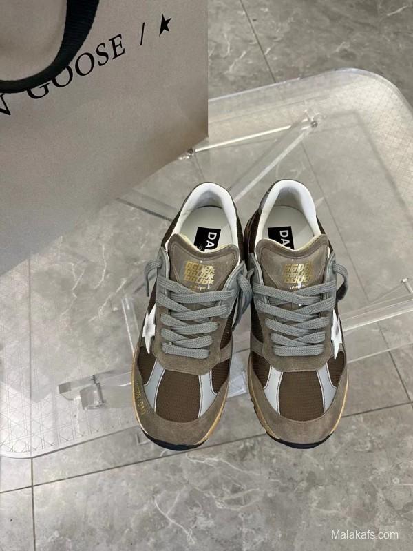 2024 Unisex GGDB Brown Grey Suede Mesh Sneakers