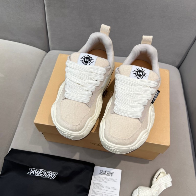 2025 Unisex HEYDAY Beige White Canvas Leather Wave Bread Sneakers KFY00260