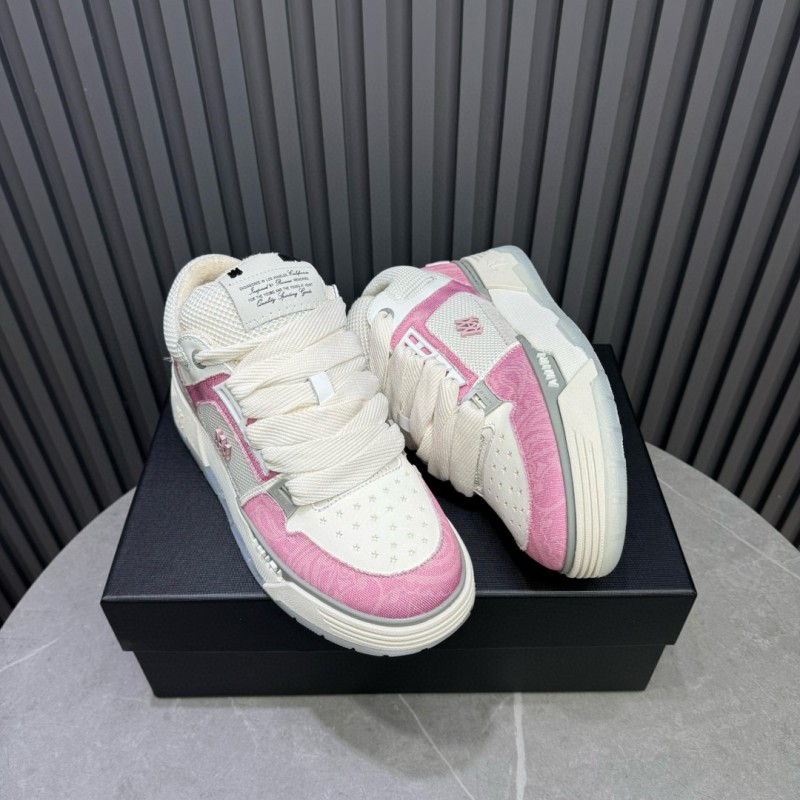 2024 Unisex Amiri Pink White Mesh Suede Sneakers MJ00360