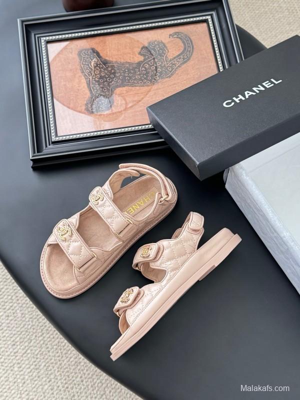 2025 Women Chanel Beige Leather Sandals LY00320
